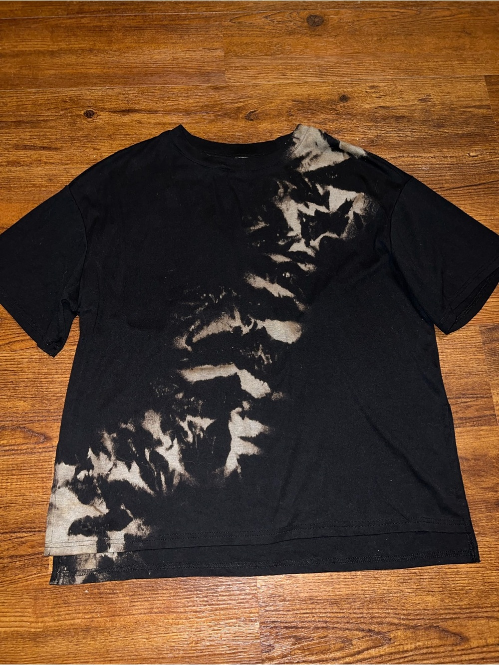 Black Oversized Bleach Dye Boxy Relaxed Fit Top Grunge Distressed Tie Dye Size M - Picture 5 of 8